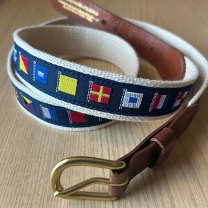 Vintage Nautical Flag Belt with Brown and Gold Accents Size 42 Clean Like New